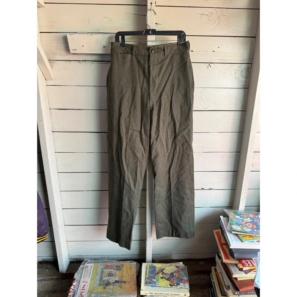 Vintage Military Wool Trousers Mens 32 Olive Drab Field Pants Straight Leg